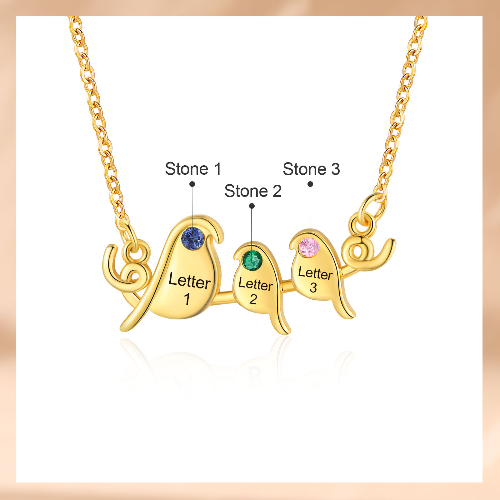 Collier Lettre Collier Petit Oiseau 3 Lettres et Pierres de Naissance Personnalisés pour Femmes|Jessemade