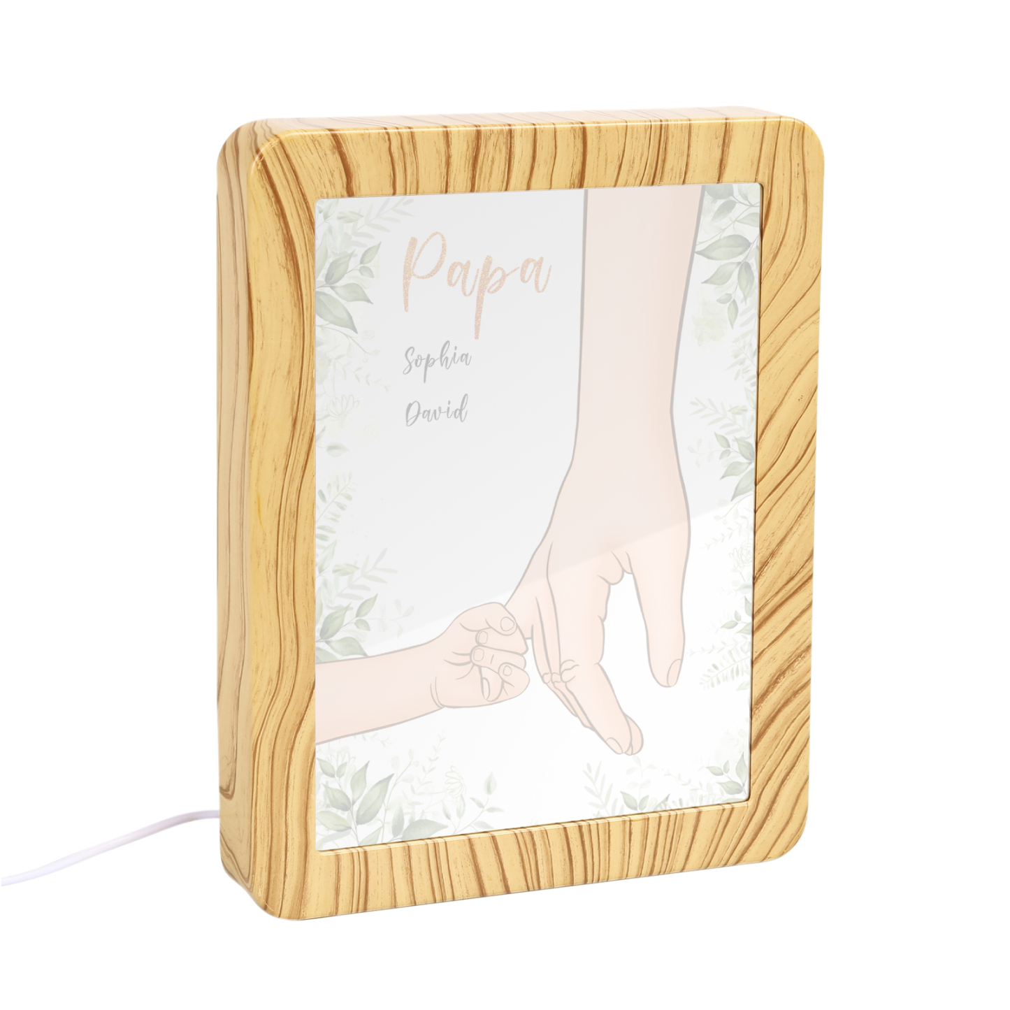 Lampe LED/Cadre Photo/Miroir multifonctionnel la main dans la main 2 Prénoms et 1 Tetxe Personnalisés Cadeau Créatif pour Famille