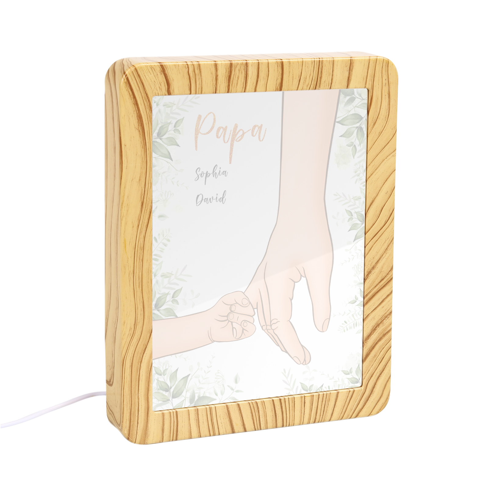 Lampe LED/Cadre Photo/Miroir multifonctionnel la main dans la main 2 Prénoms et 1 Tetxe Personnalisés Cadeau Créatif pour Famille