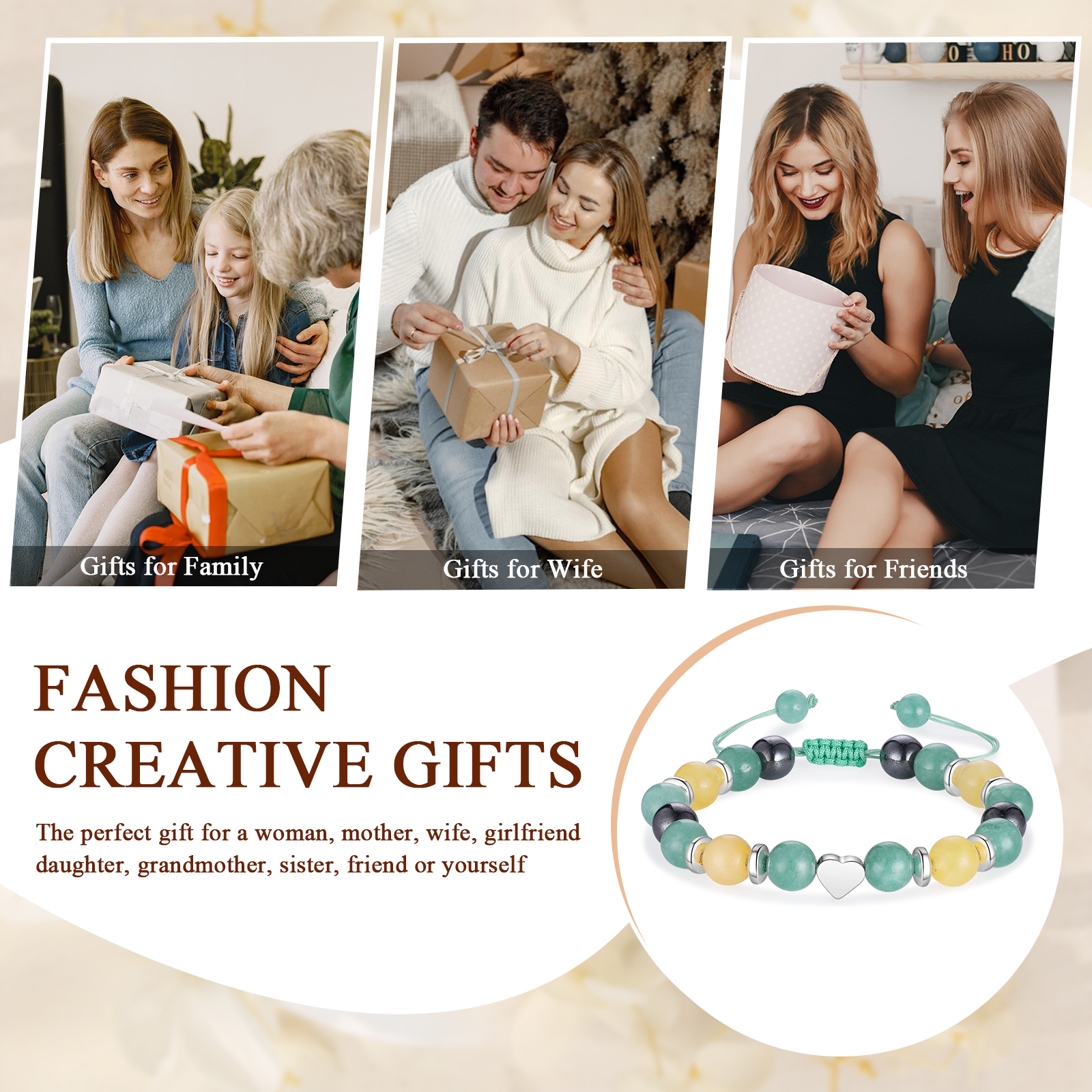 À Ma Fille - Bracelets de Perles de Pierre Cœur - Cadeau Rentrée Scolaire avec Carte Premier jour d’école