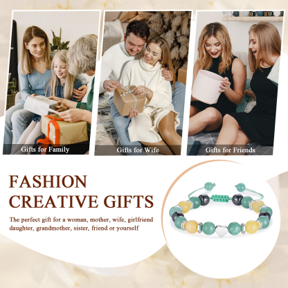 À Ma Fille - Bracelets de Perles de Pierre Cœur - Cadeau Rentrée Scolaire avec Carte Premier jour d’école