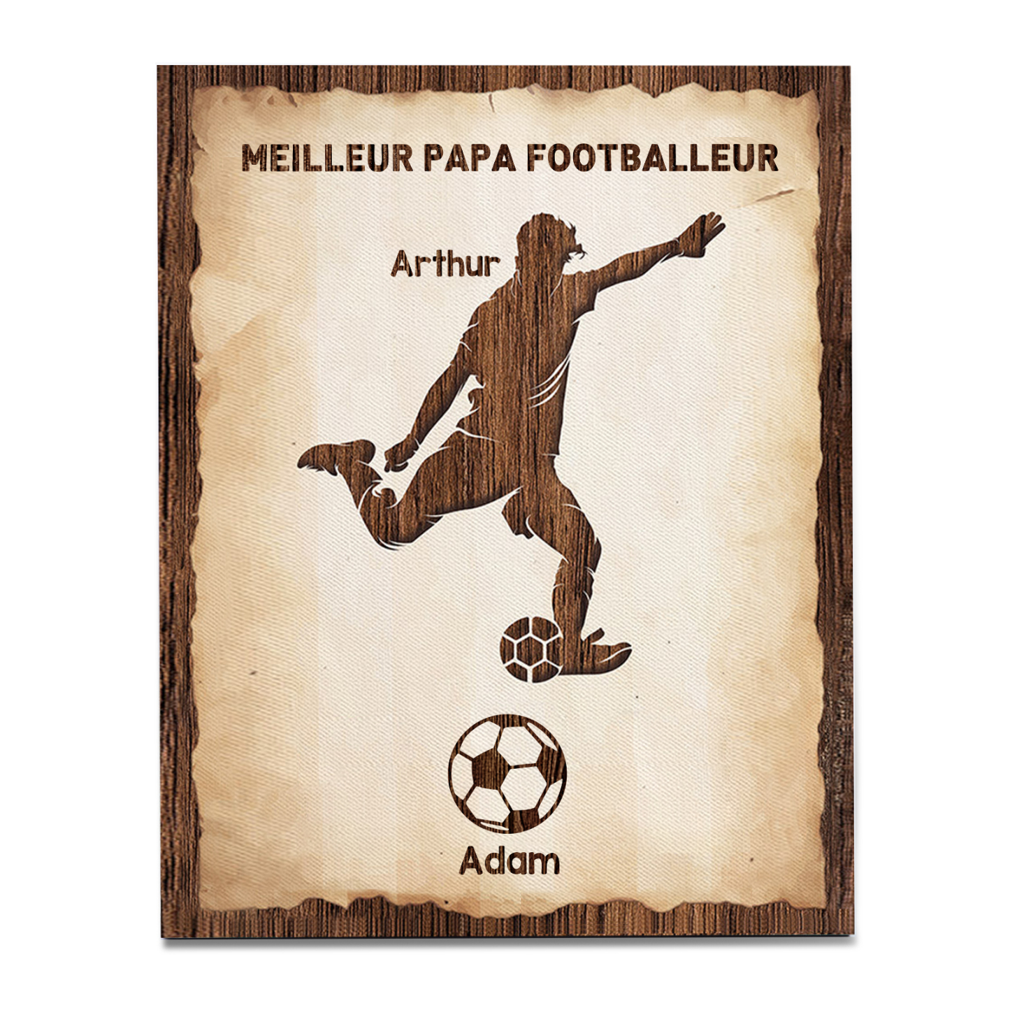 À Mon Papa-Cadre en Bois Football 2 Prénoms Personnalisés