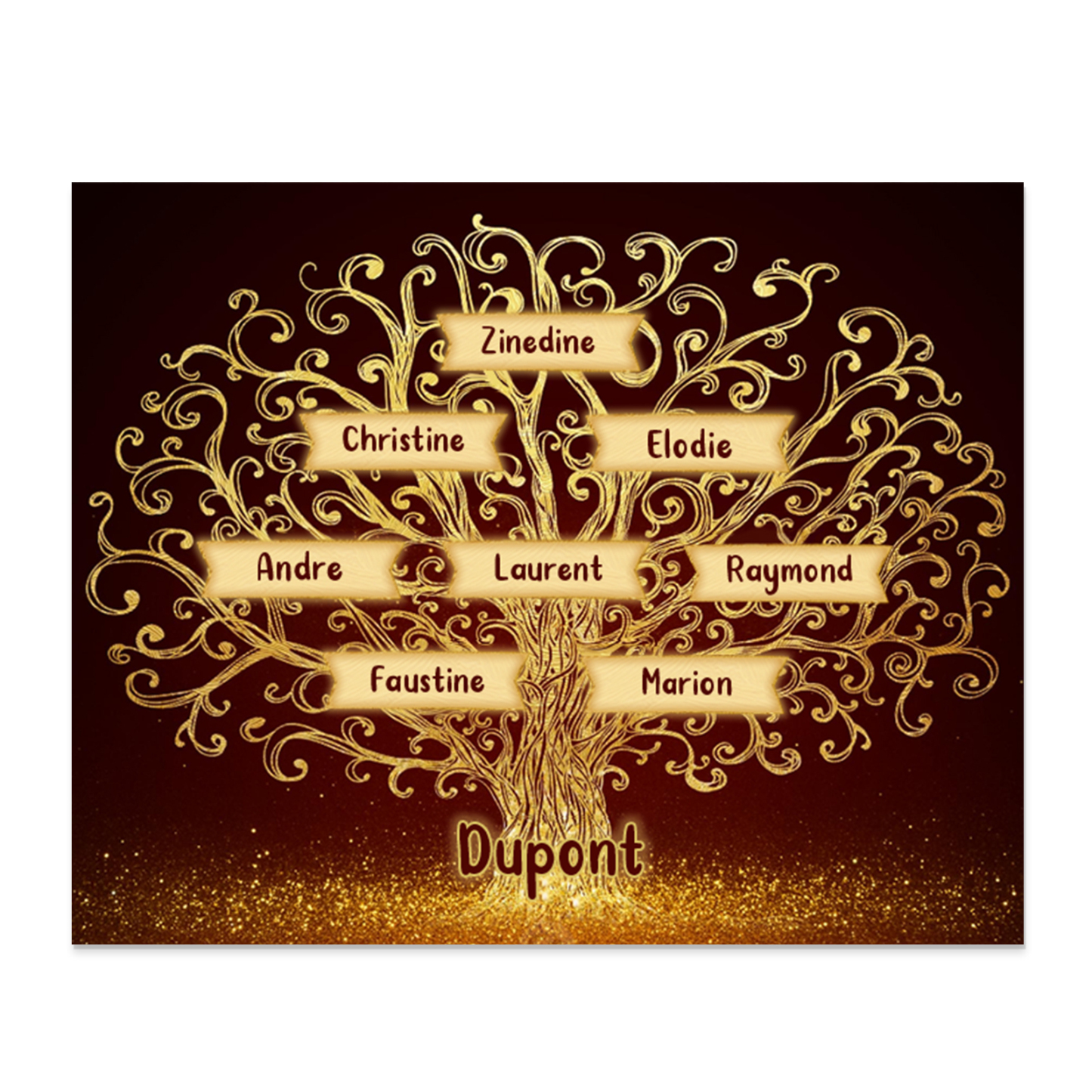 Cadre en Bois Arbre 8 Prénoms Personnalisés avec Texte Cadeau pour Famille