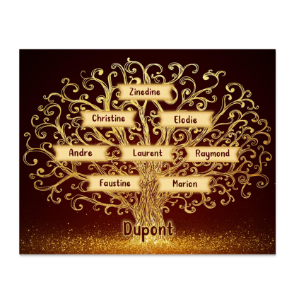 Cadre en Bois Arbre 8 Prénoms Personnalisés avec Texte Cadeau pour Famille