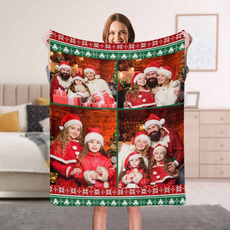 Couverture Flanelle de Noël 4 Photo Personnalisée