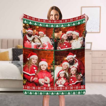 Couverture Flanelle de Noël 4 Photo Personnalisée