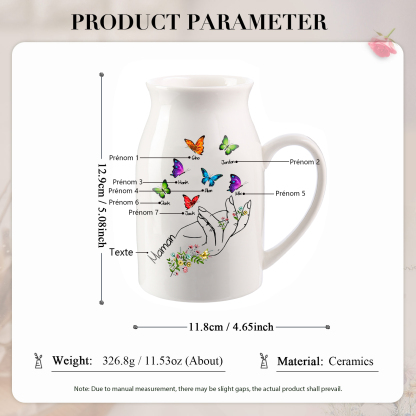 Vase à Fleurs Mains et Papillons 7 Prénoms Personnalisés avec Texte Décoration de la Maison