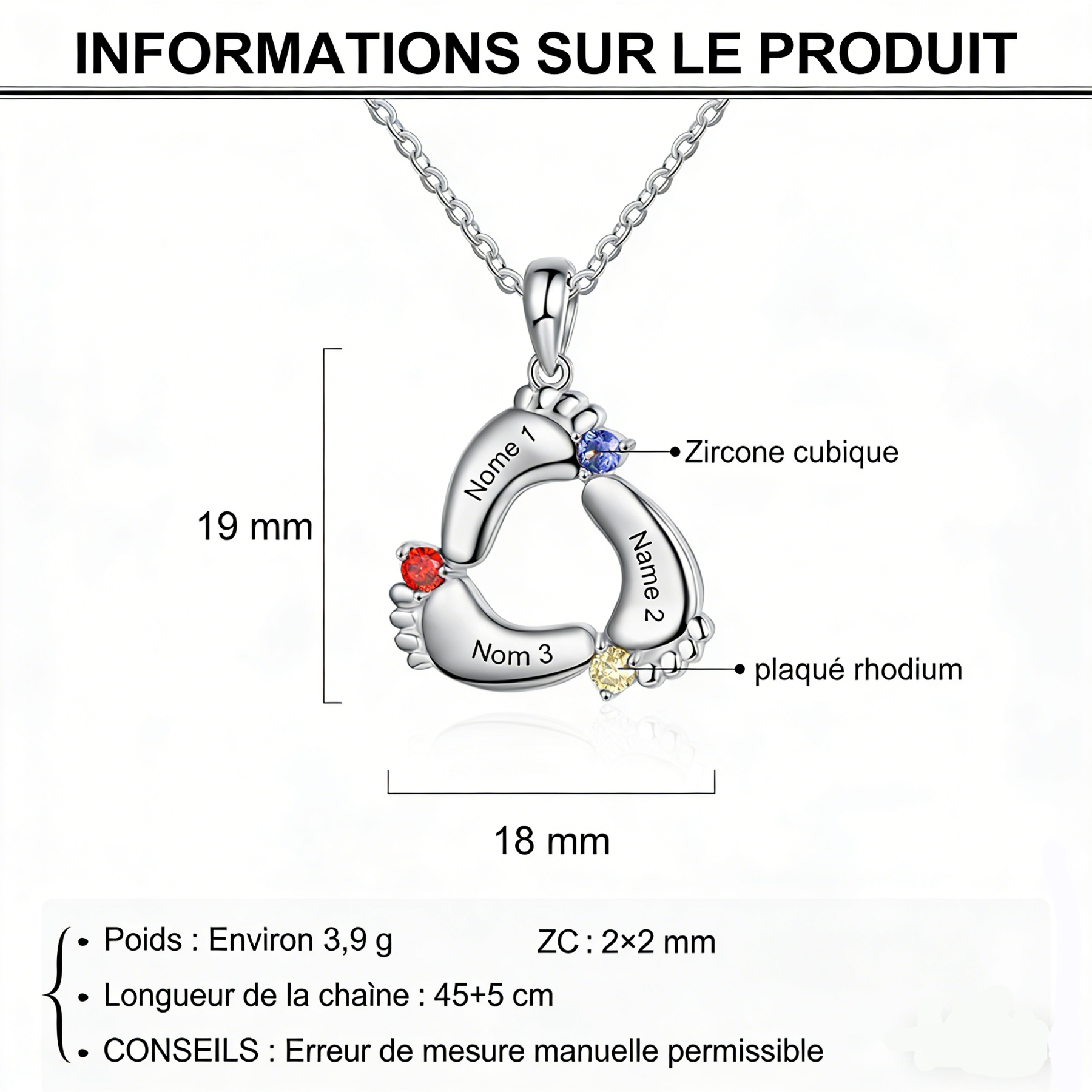 Collier Personnalisé Pied Bébé avec 1 à 6 Prénoms – Cadeau symbolique pour Maman ou Grand-mère