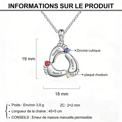 Collier Personnalisé Pied Bébé avec 1 à 6 Prénoms – Cadeau symbolique pour Maman ou Grand-mère