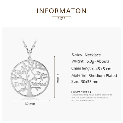 Collier Argent Arbre de vie Arbre généalogique 4 prenoms