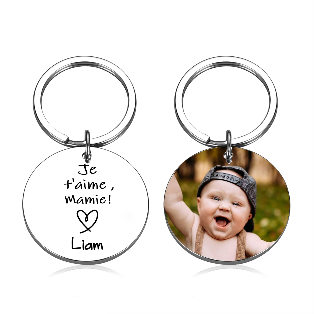Porte-Clés 1 Prénom et Photo Personnalisés pour Mamie