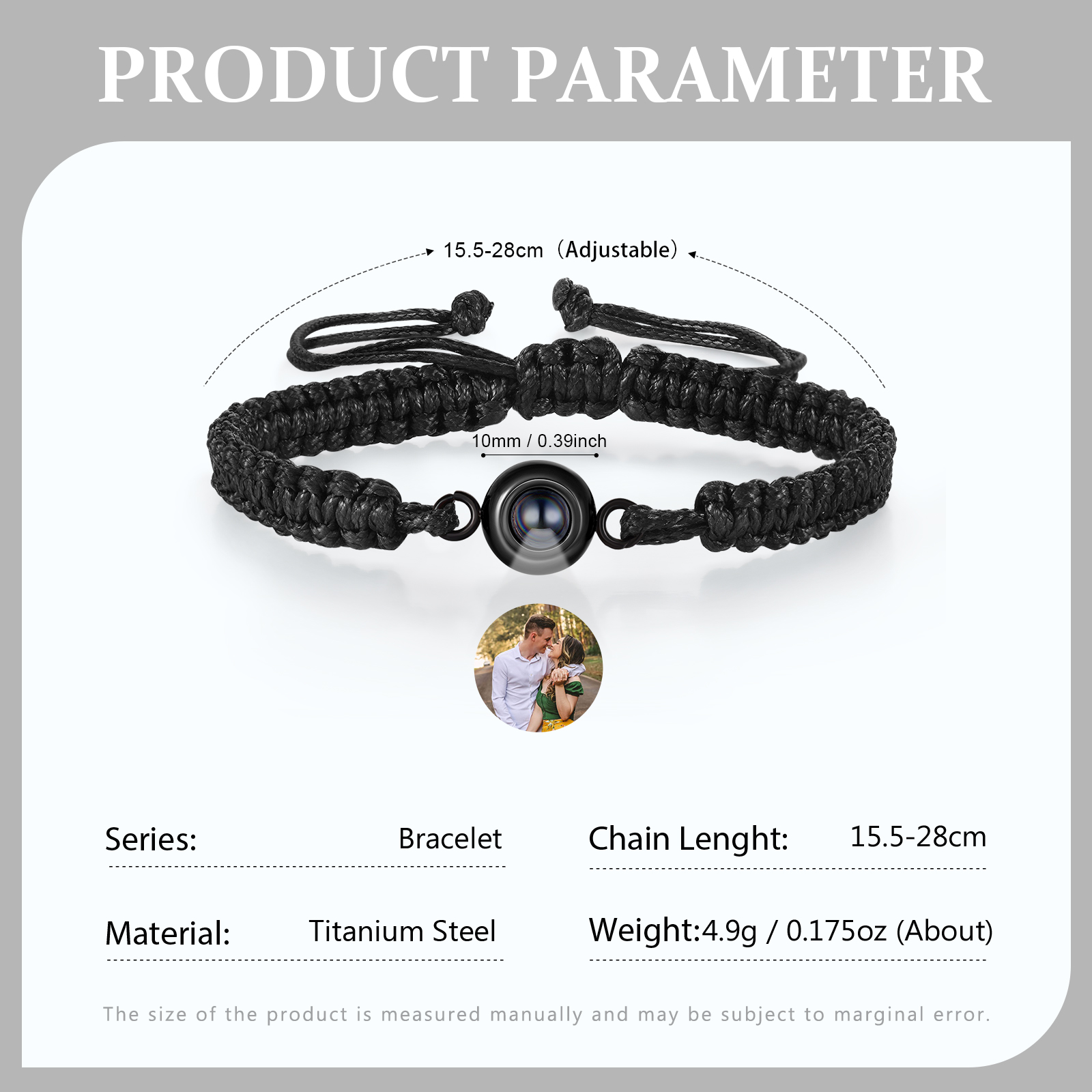 Bracelet Acier Titane Personnalisée Bracelet Photo Projection  Noir pour Couple｜ Jessemade