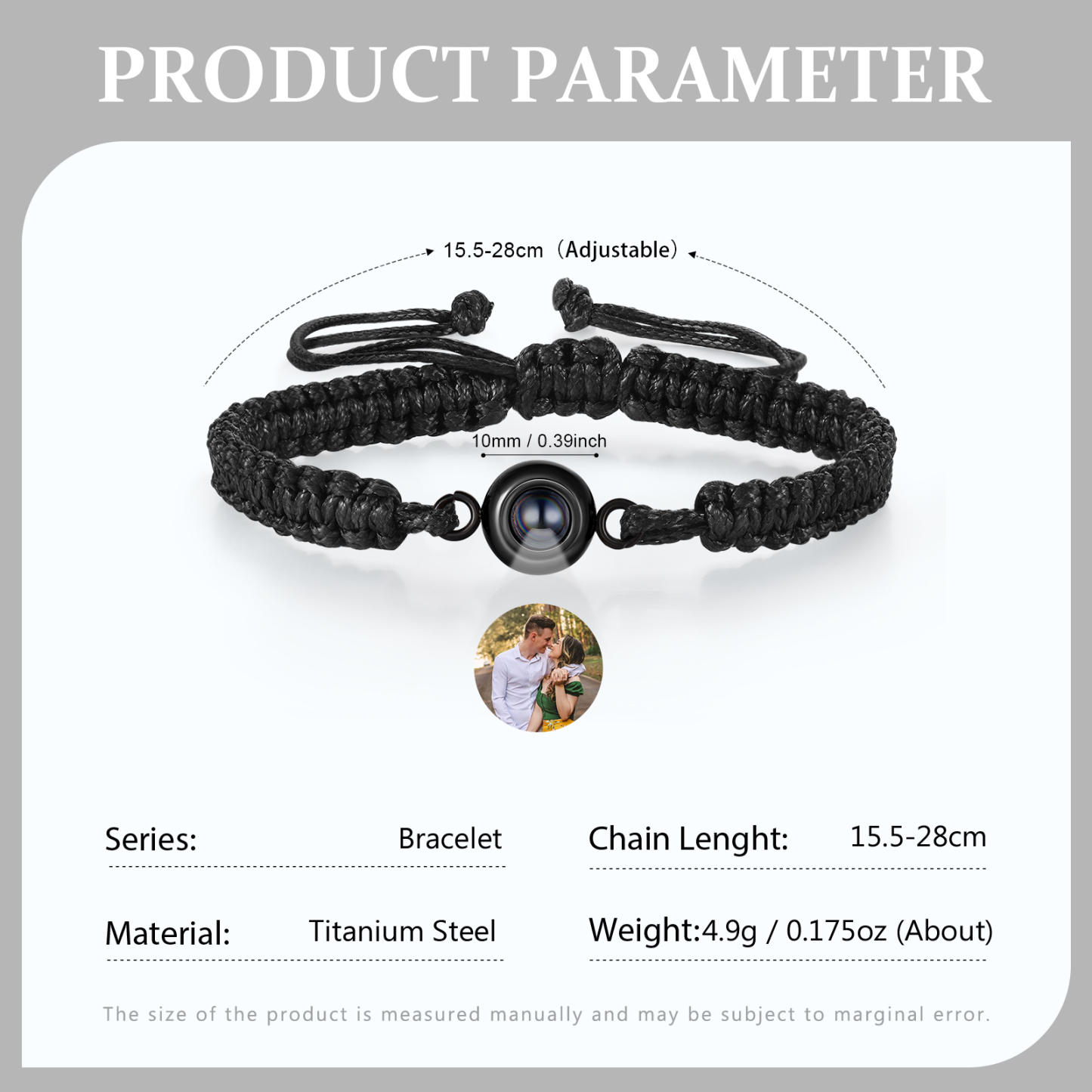 Bracelet Acier Titane Personnalisée Bracelet Photo Projection  Noir pour Couple｜ Jessemade