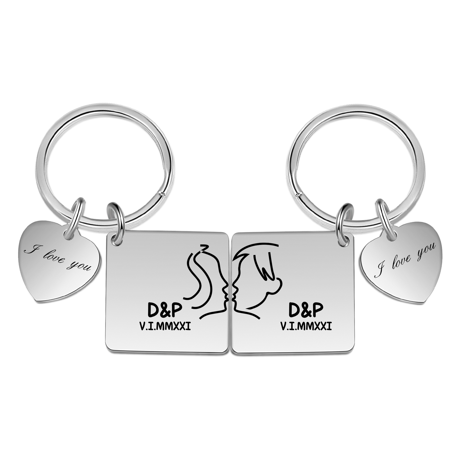 Porte-Clés Cœur 2 Prénoms Personnalisé avec date et 2 lettres | Jessem