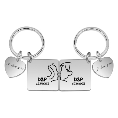 Porte-Clés Cœur 2 Prénoms Personnalisé avec date et 2 lettres | Jessem