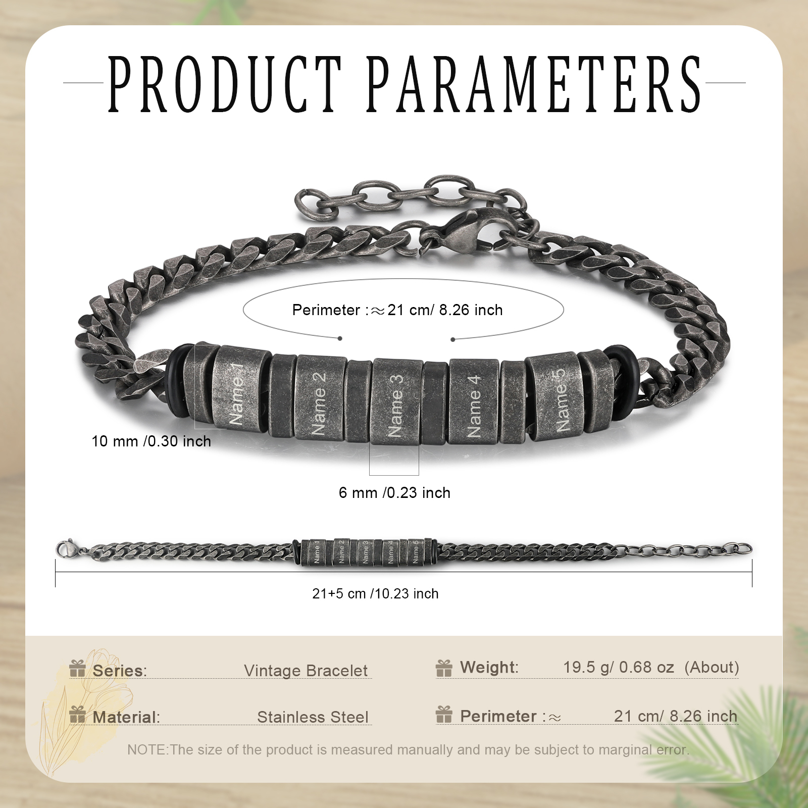 Homme Bracelet Personnalisés avec 2-5 Noms en acier inoxydable Bracelet Vintage pour Homme | Jessemade