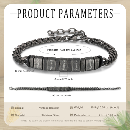 Homme Bracelet Personnalisés avec 2-5 Noms en acier inoxydable Bracelet Vintage pour Homme | Jessemade