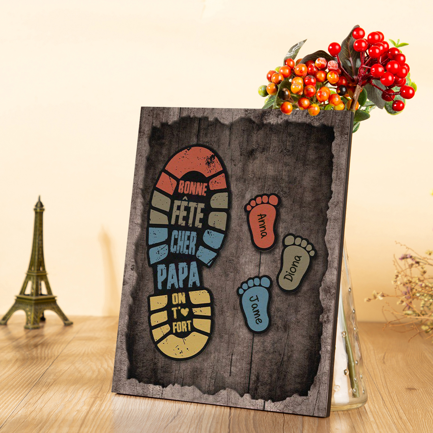 À Mon Papa-Cadre en Bois Pieds Bébé 3 Prénoms Personnalisés