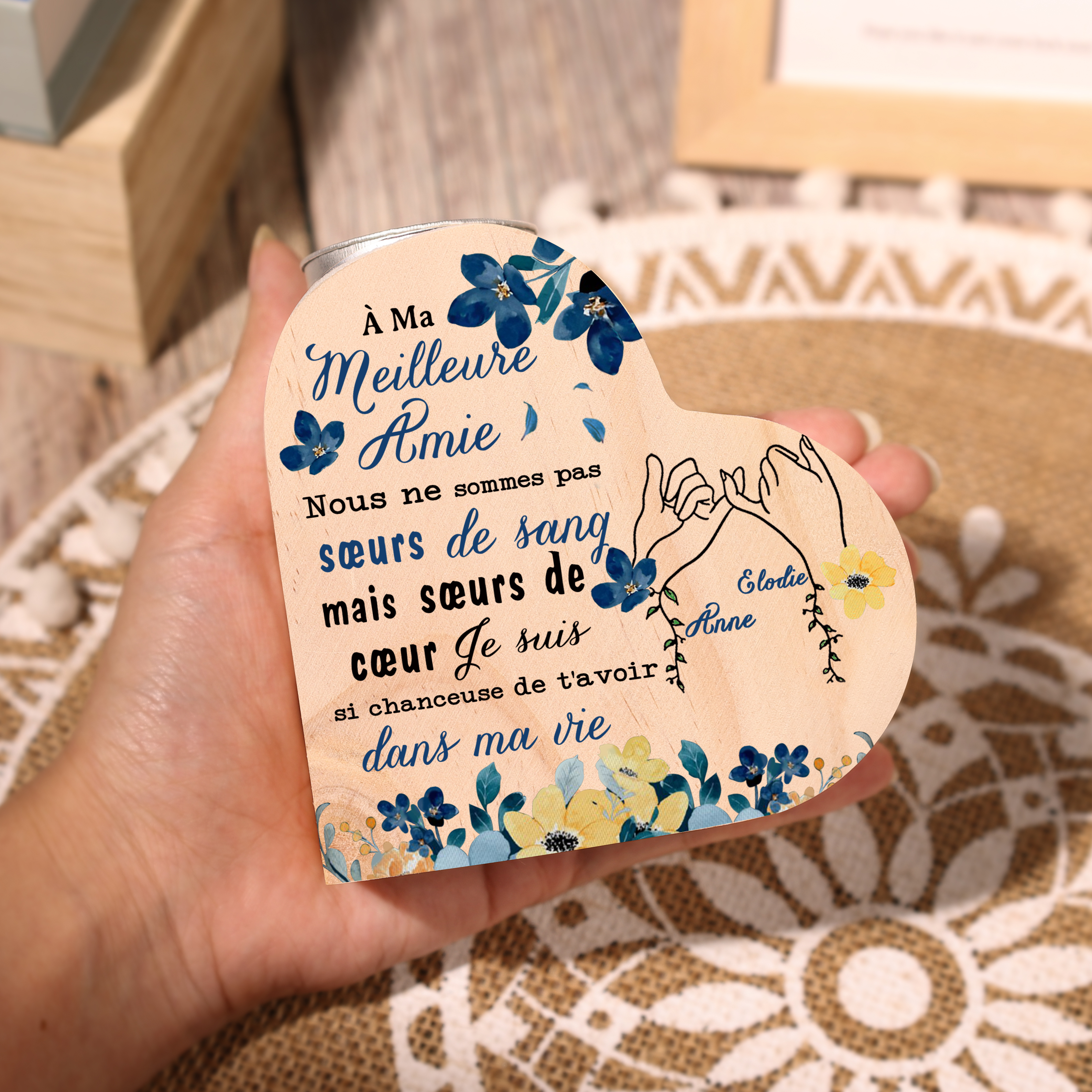 À Ma Meilleure Amie - Bougeoir en Bois 2 Prénoms Personnalisés sans bougie