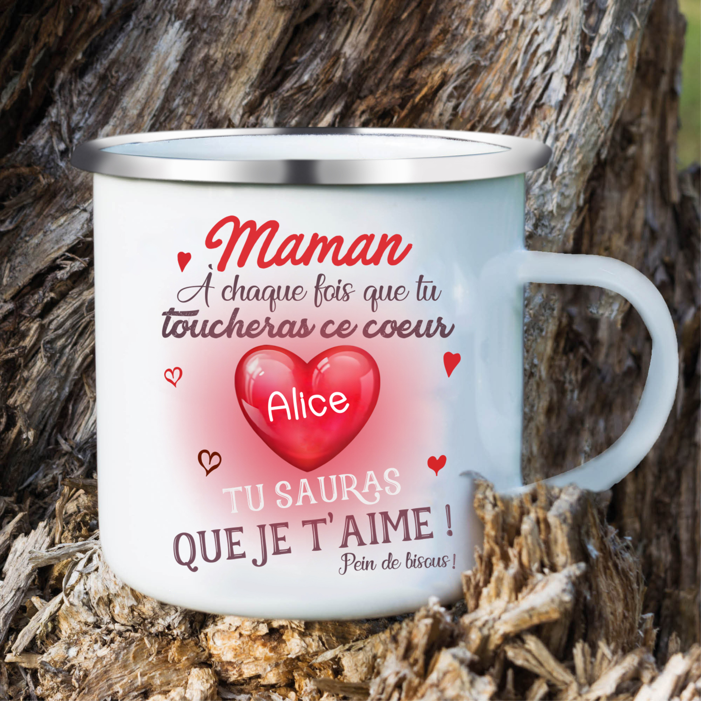 À ma Maman - Tasse émaillée Cœur 1 Prénom Personnalisé