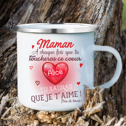 À ma Maman - Tasse émaillée Cœur 1 Prénom Personnalisé