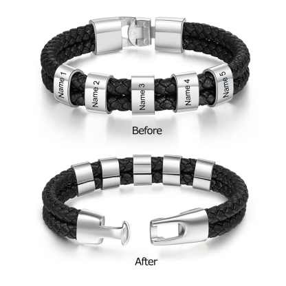 1-8 Noms Bracelet Cuir tressé Personnalisé Bracelet Homme