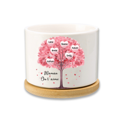 Vase/Pot de Fleurs Arbre 6 Prénoms Personnalisés avec Texte Décoration de la Maison (sans plantes)
