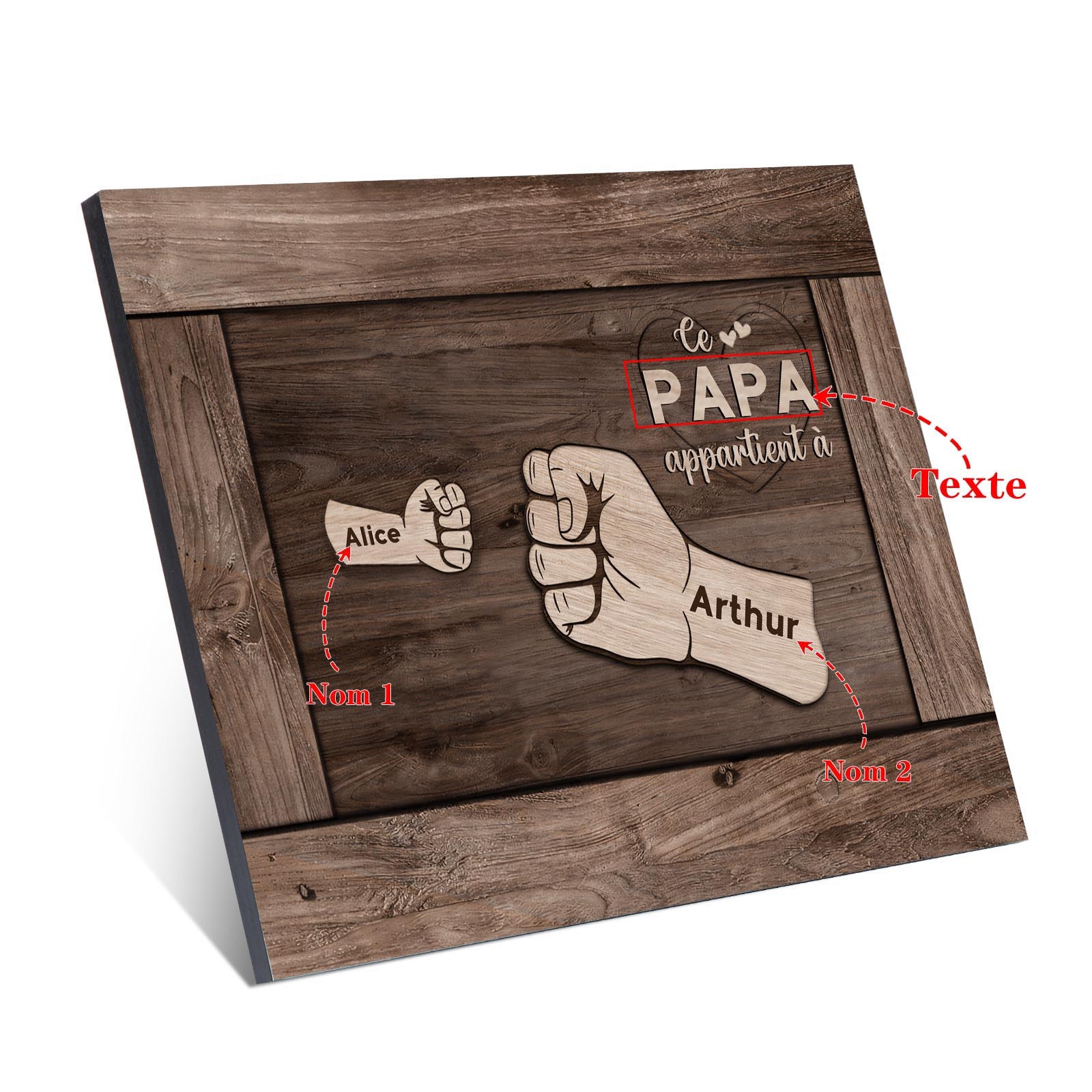 À Mon Papa/Papy-Cadre Imprimé en Bois Poings 2 Prénoms Personnalisés avec Texte