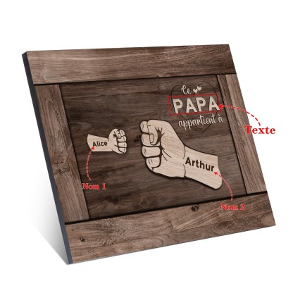 À Mon Papa/Papy-Cadre Imprimé en Bois Poings 2 Prénoms Personnalisés avec Texte
