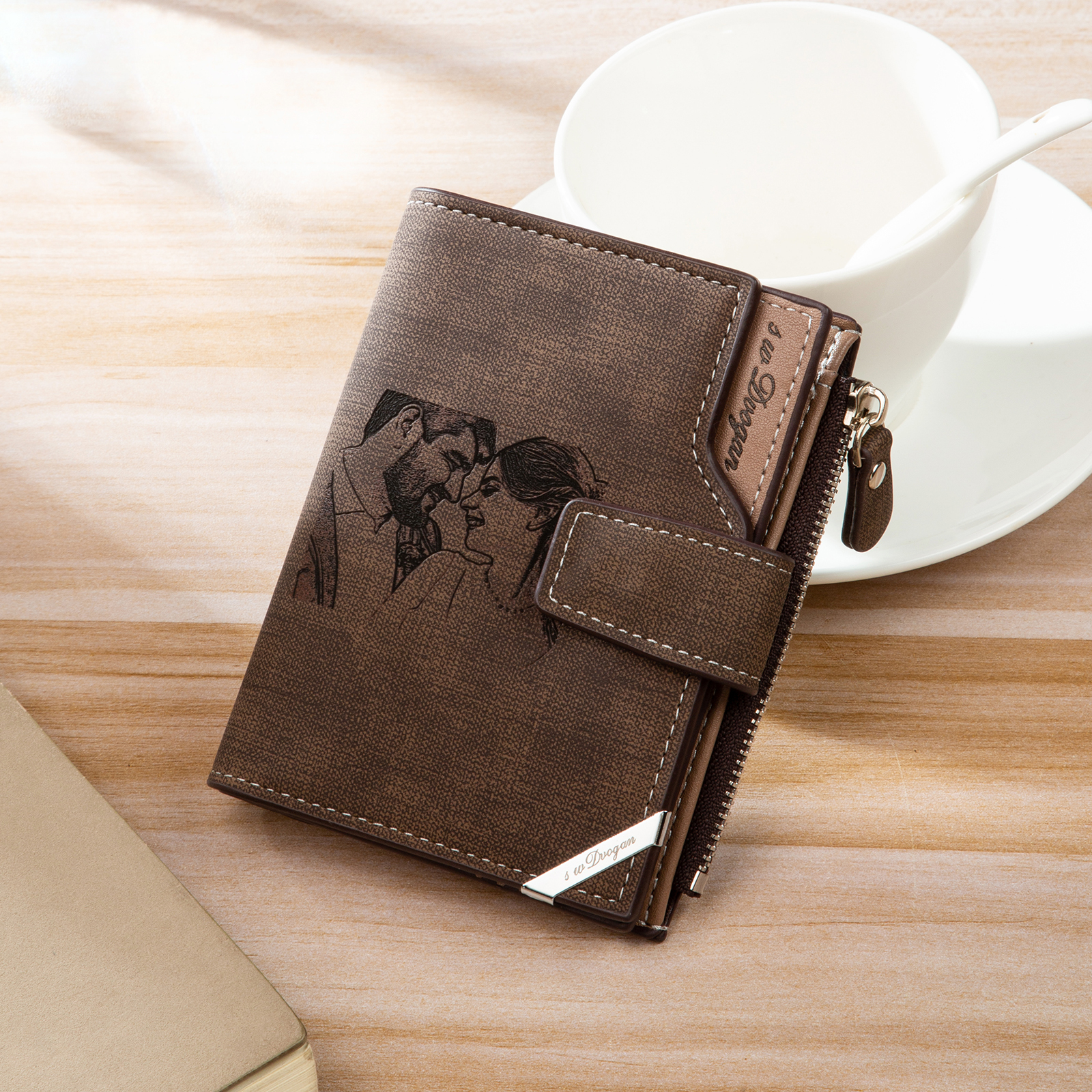 Portefeuille Texte Personnalisé avec Photo Classique Homme Porte-Monnaie Carte | Jessemade