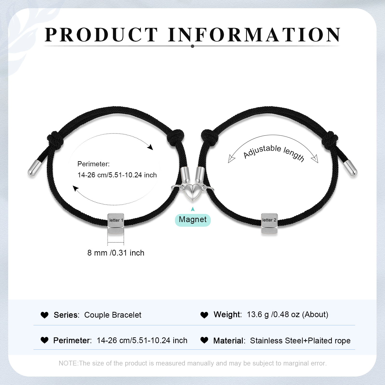 Bracelet Initiale Magnétique 2 Lettres Personnalisées pour Couple｜Jessemade