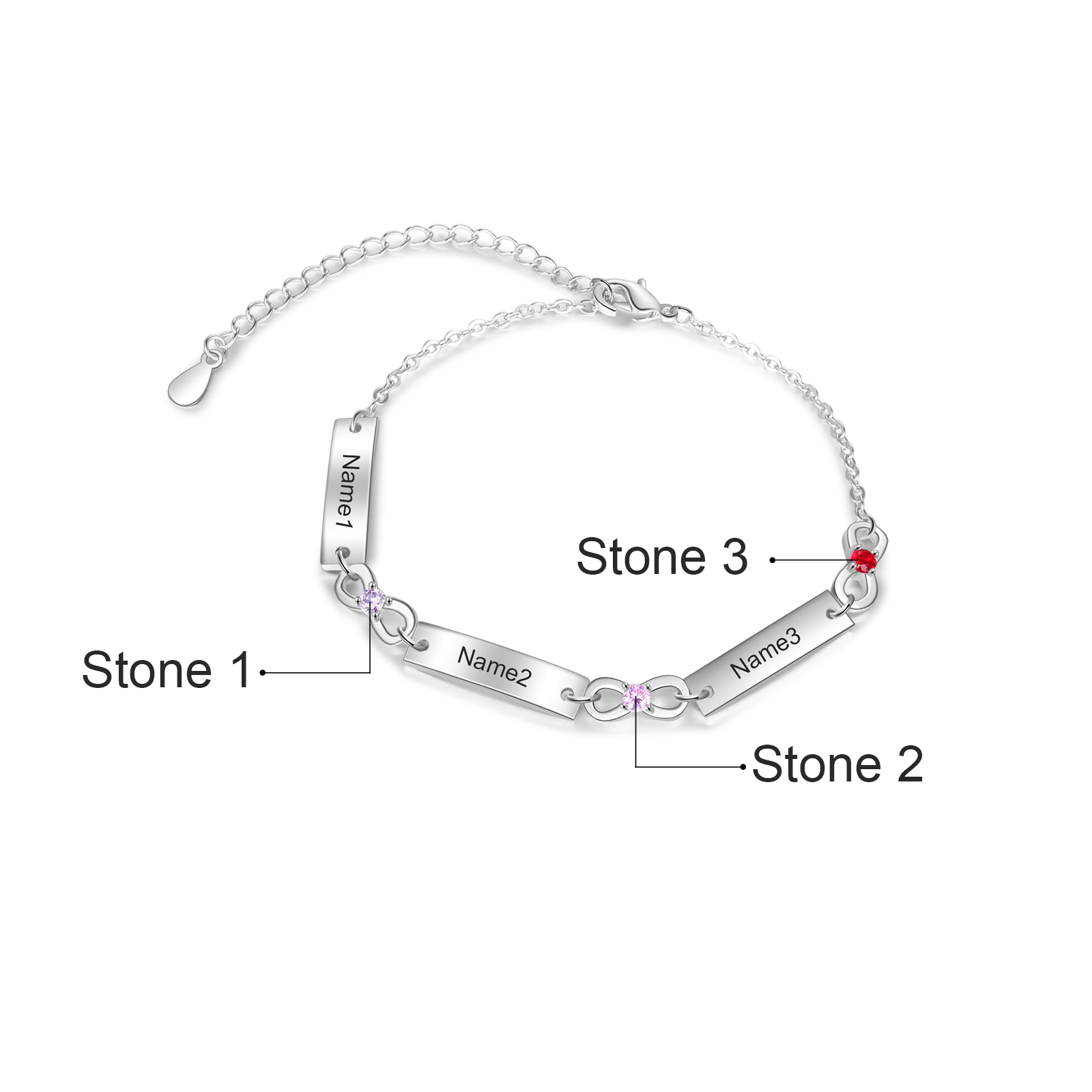 Bracelet infini Bracelet Pierre De Naissance avec 3 Prénoms Personnalisé pour Femme｜Jessemade