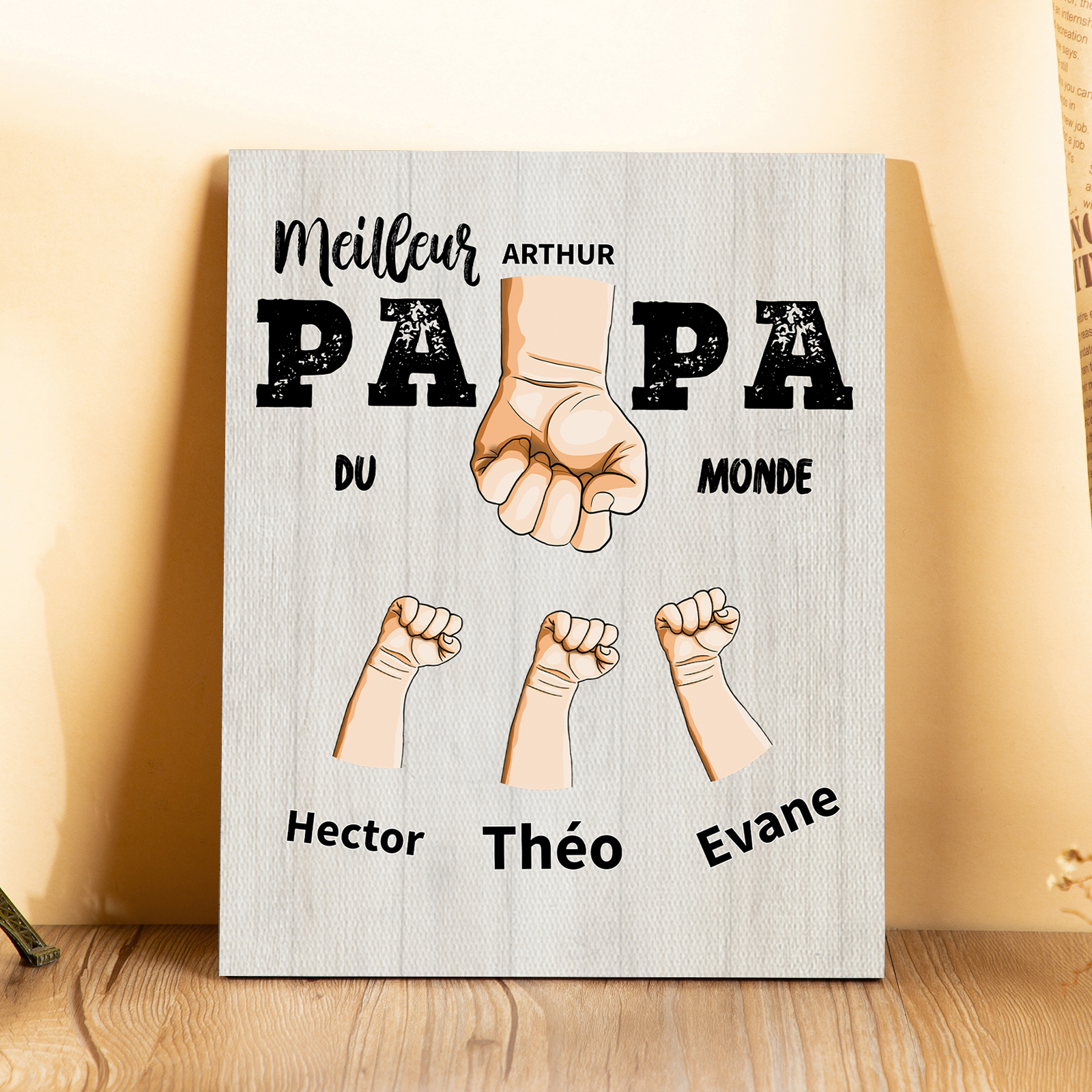 À Mon Papa-Cadre en Bois Poings 2-12 Prénoms Personnalisés