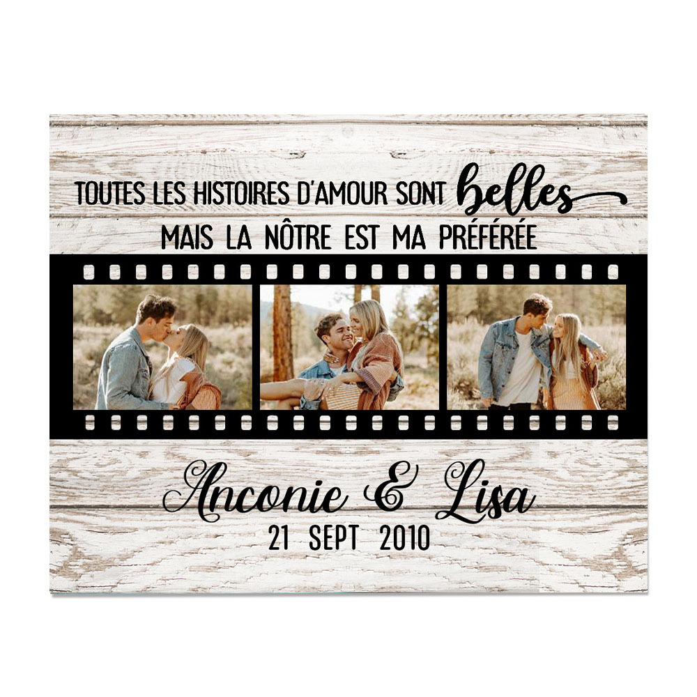 Cadre en bois de Saint-Valentin 2 Prénoms personnalisé avec 3 photos | Jessemade