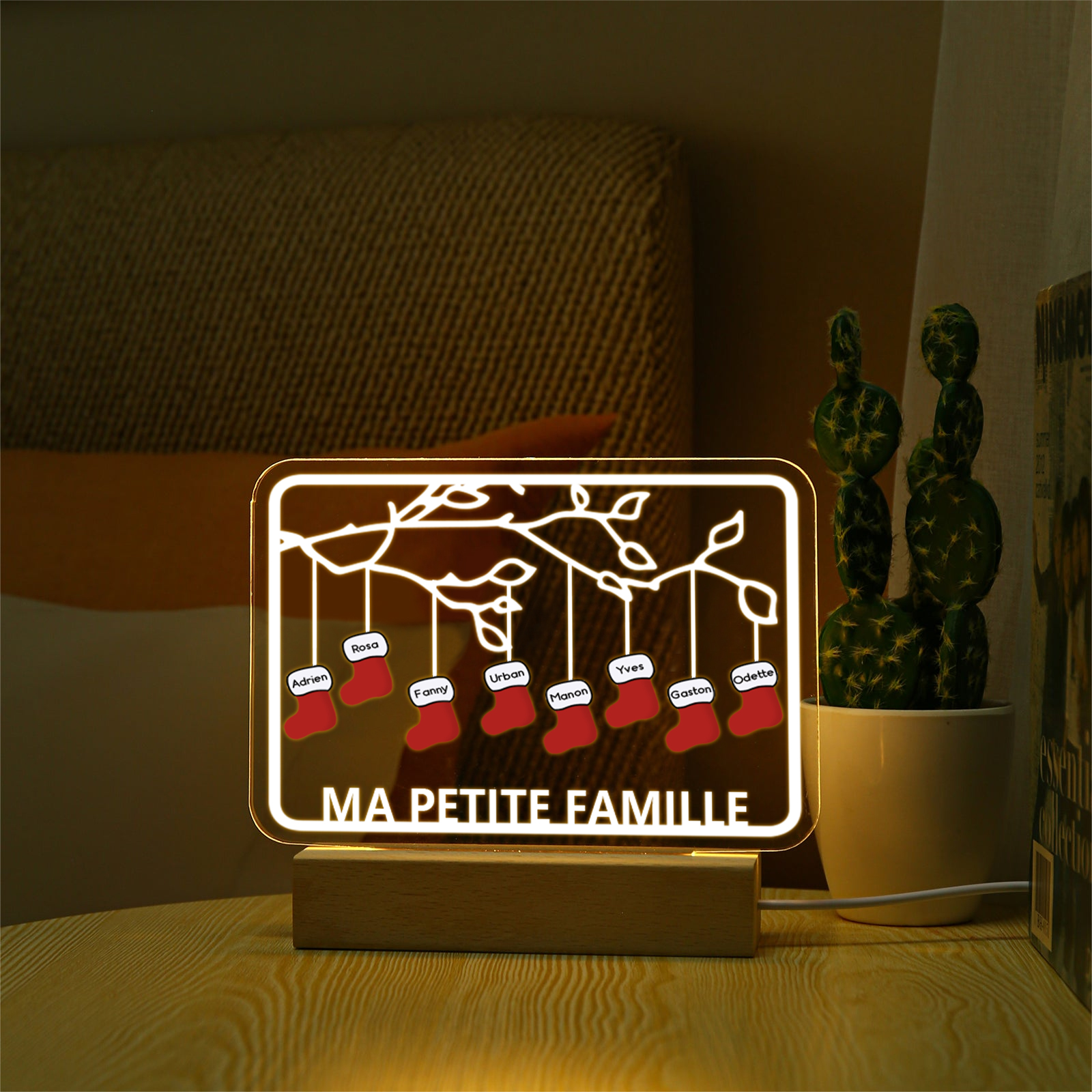 2-8 Noms Lampe de chevet Noël Chaussettes LED Lumières personnalisé avec Texte | Jessemade