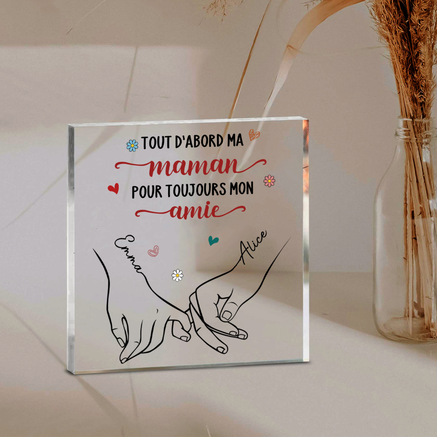 À ma Maman - Plaque Acrylique Carrée Promesse du petit doigt 2 Prénoms Personnalisés