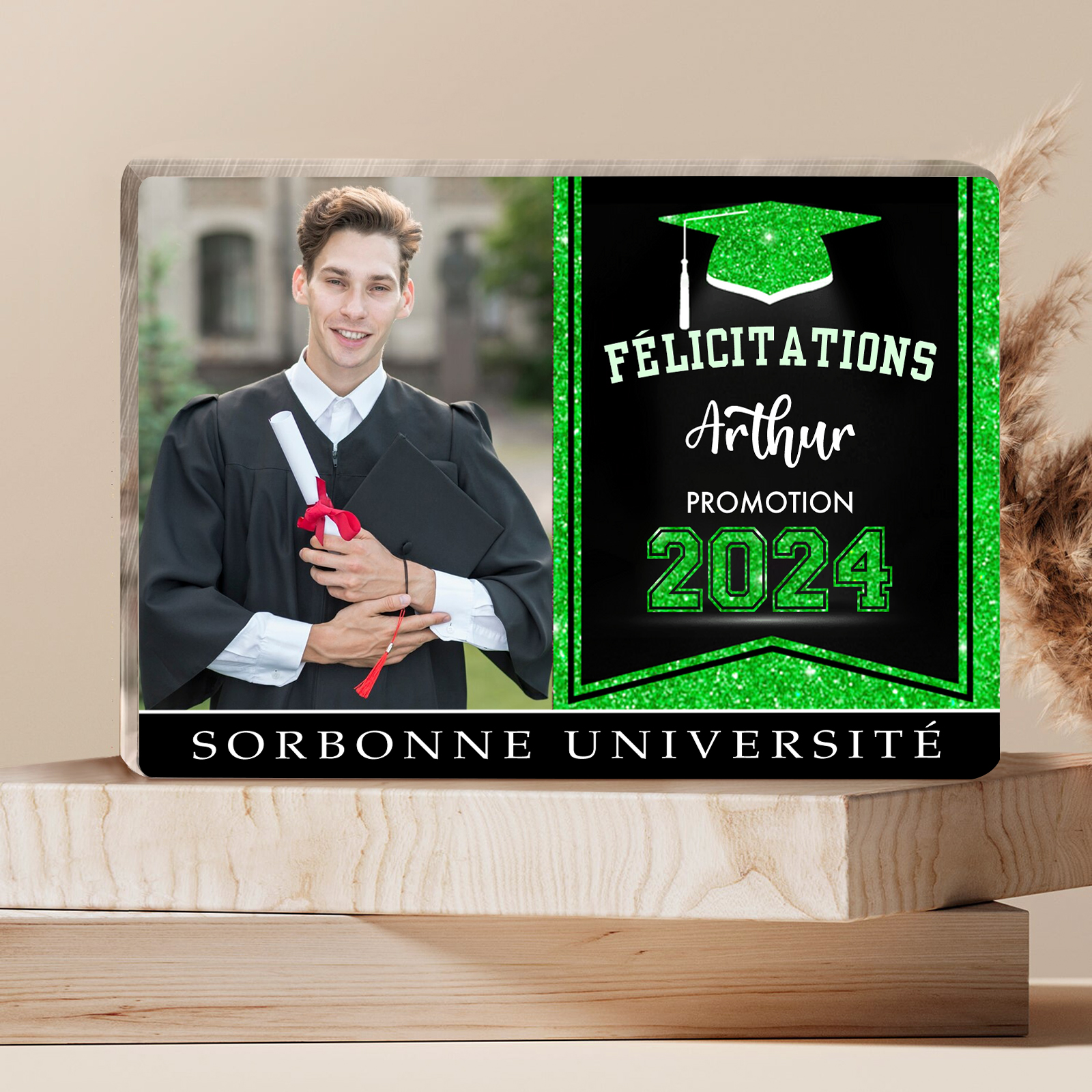 Plaque Acrylique Rectangle Diplômés Prénom et Photo Personnalisés avec Années et Texte Cadeau de Graduation