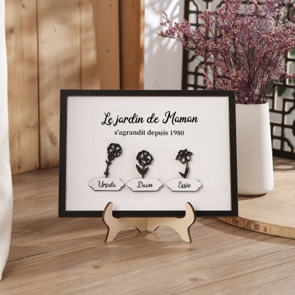 À ma Maman - Décoration en bois Fleurs 3 Prénoms Personnalisés avec Fleurs de naissance Ornement pour Famille
