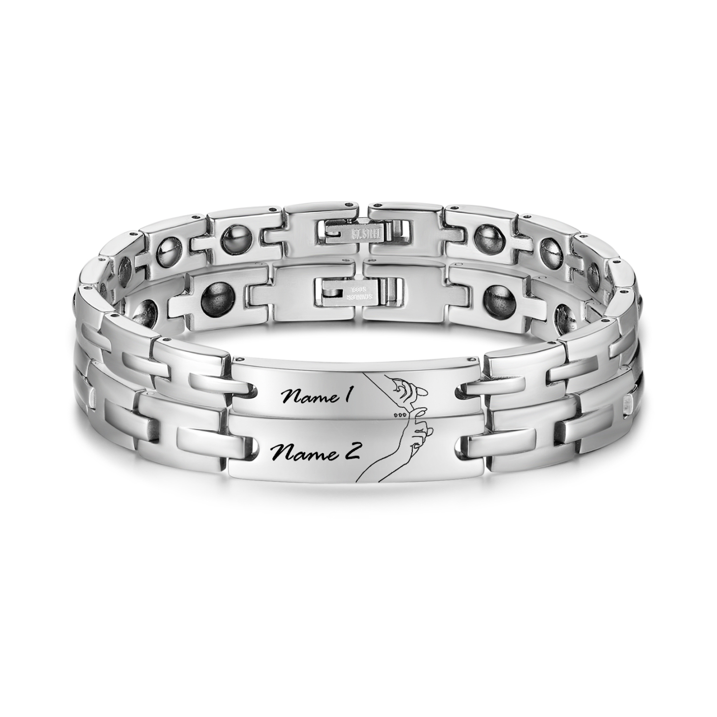 Bracelet couple 2PCS la main dans la main avec 2 Prénoms Personnalisés Bracelet en Commun | Jessemade
