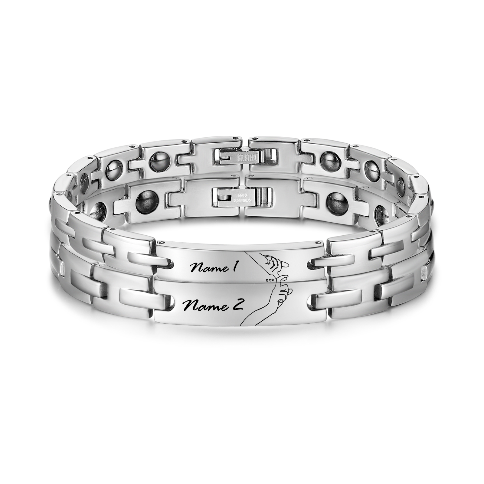 Bracelet couple 2PCS la main dans la main avec 2 Prénoms Personnalisés Bracelet en Commun | Jessemade
