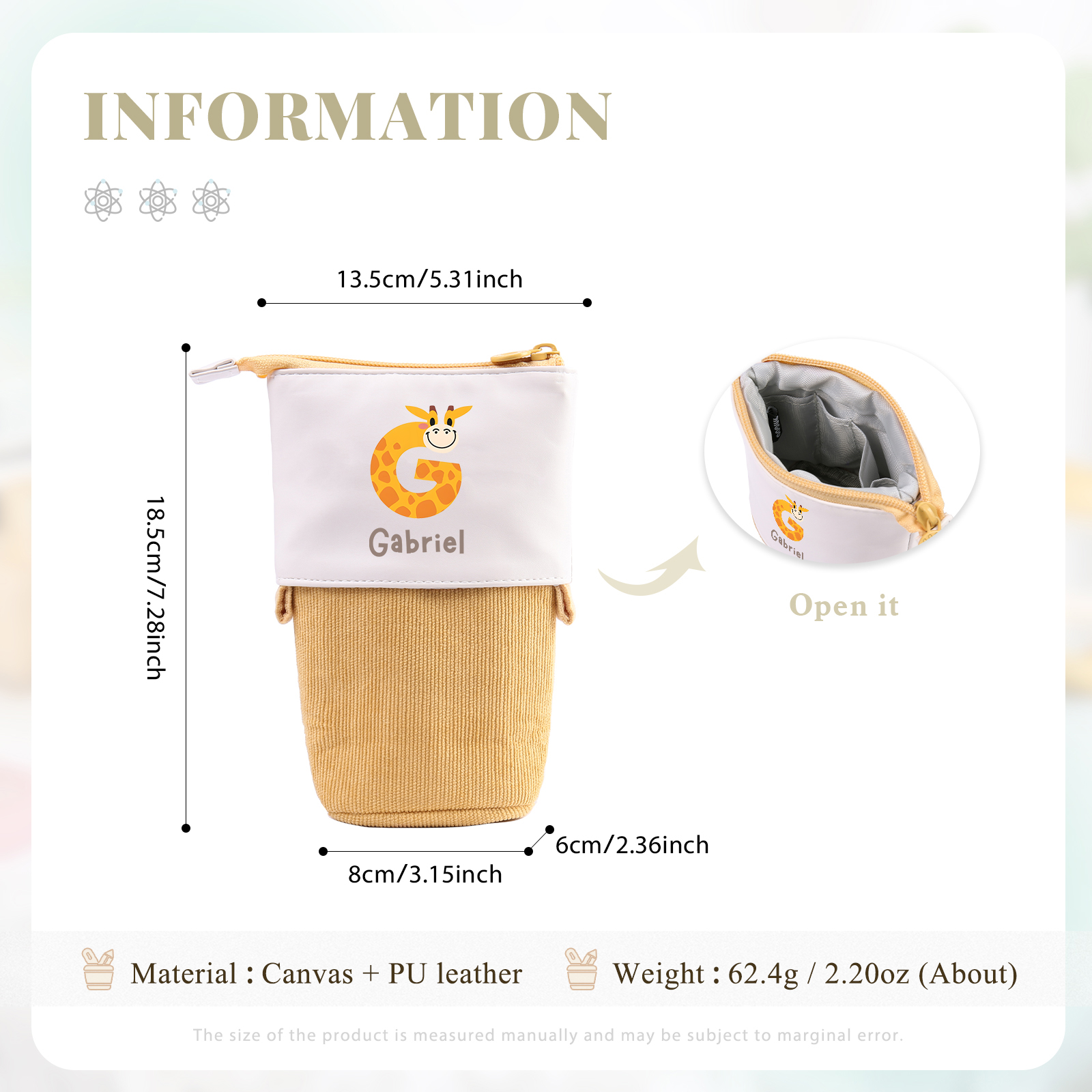 Trousse scolaire Étui à Crayons Animal Prénom et Lettre Personnalisés Pochette à Crayons Sac à Crayons