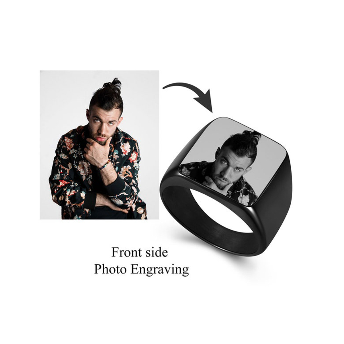 Bague chevalière Photo Personnalisée pour homme