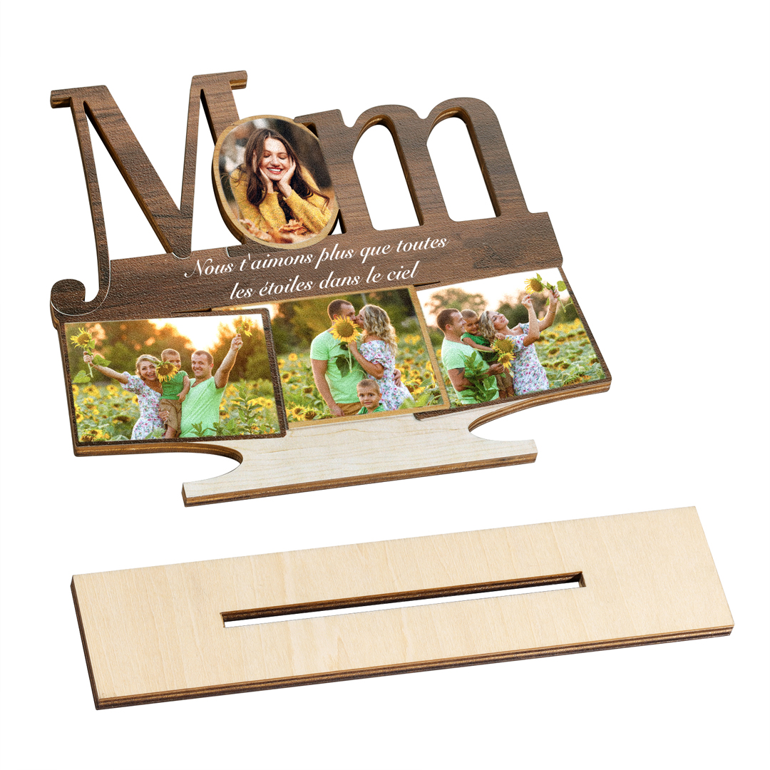 Décoration en bois 1 Texte et 4 Photos Personnalisés Ornement pour Maman