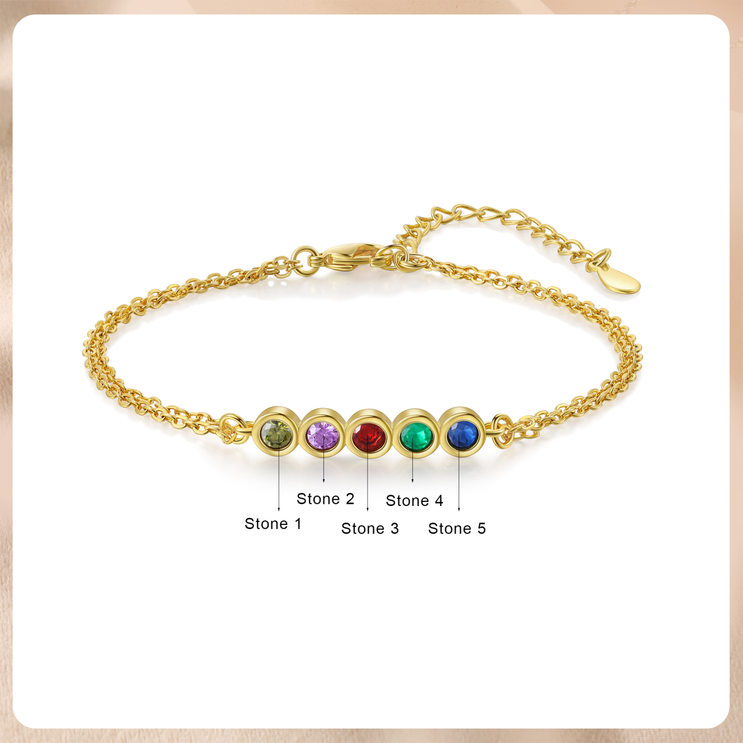 Bracelet Femme Personnalisés avec 5 Pierres de Naissance