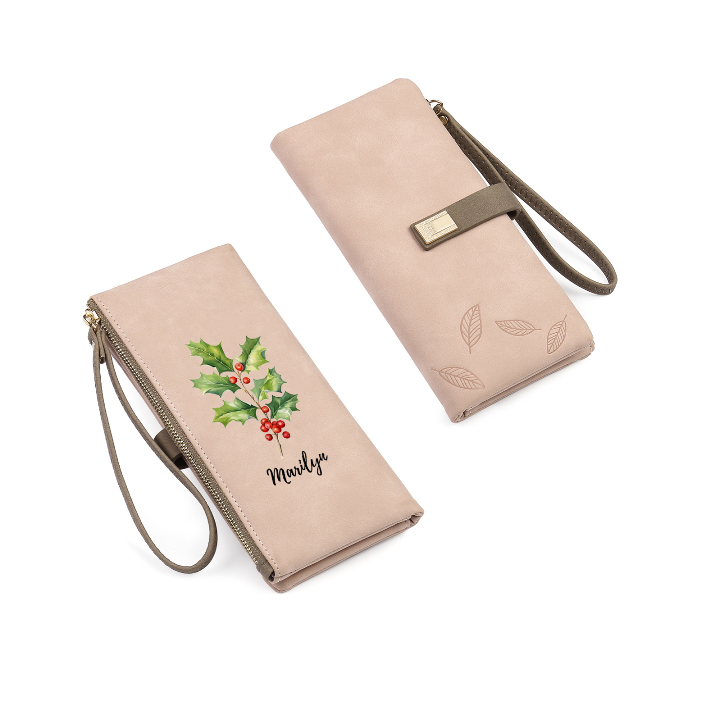 Portefeuille Femmes 1 Prénom Personnalisé avec Fleur de Naissance Porte-Monnaie Carte