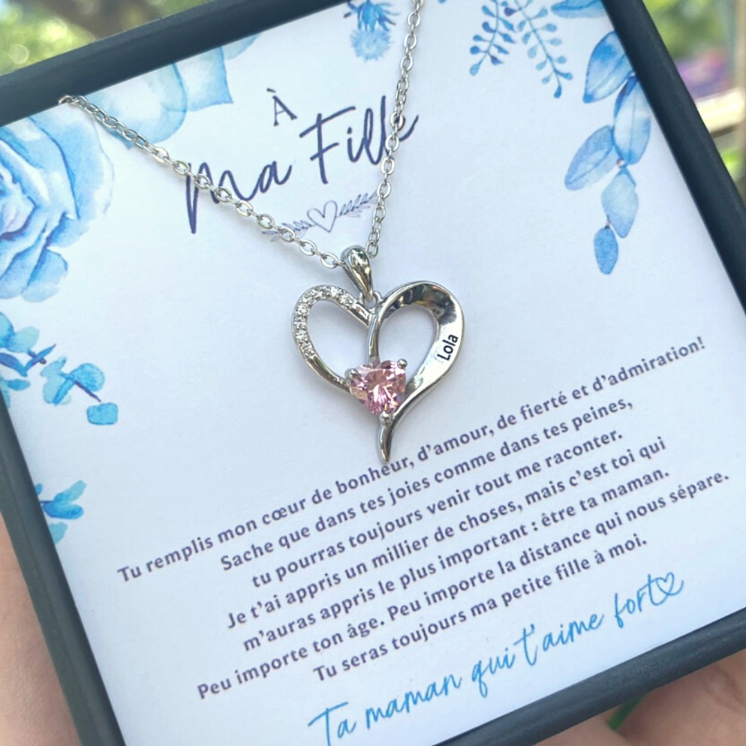 A ma fille-Collier coeur 1 Prénoms Personnalisés avec pierre de naissance
