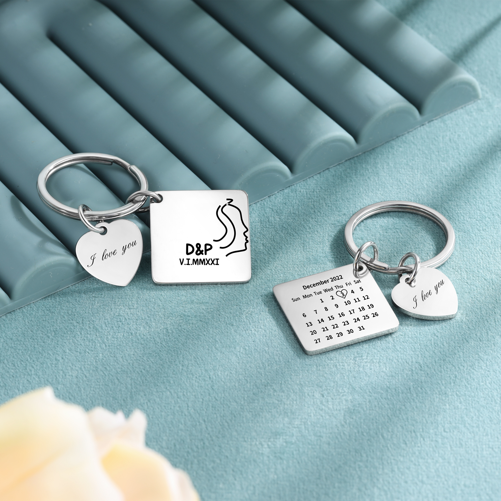 Porte-Clés Cœur 2 Prénoms Personnalisé avec date et 2 lettres | Jessemade