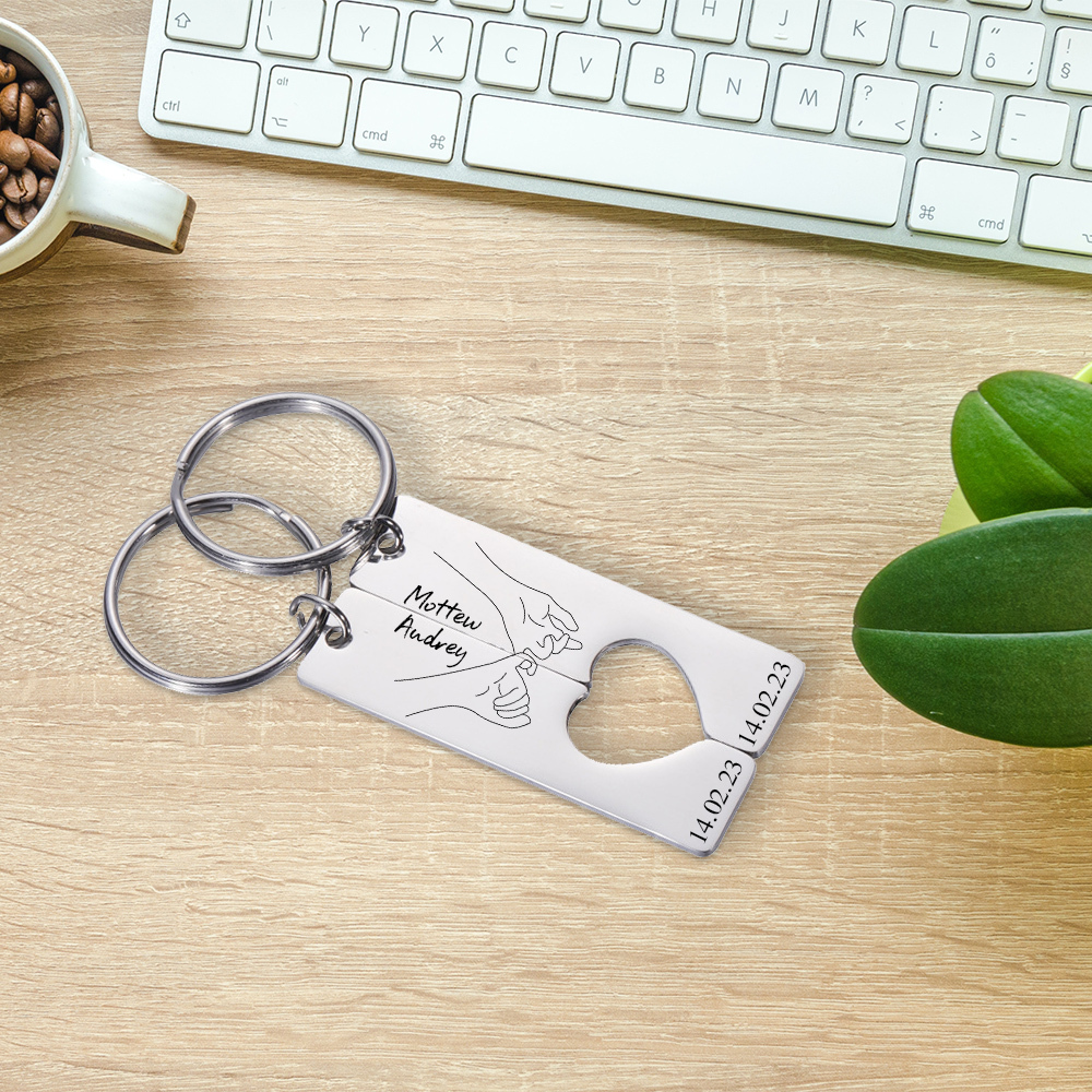 À Mon Homme - Porte-Clés la main dans la main 2 Prénoms Personnalisés avec 1 Date porte cles gravés | Jessemade