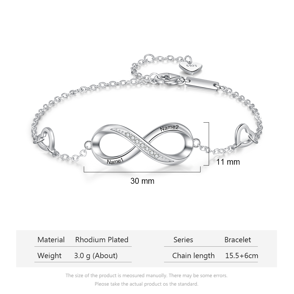 Bracelet infini à Breloque coeurs 2 Prénom Bracelet Personnalisé Femme｜Jessemade