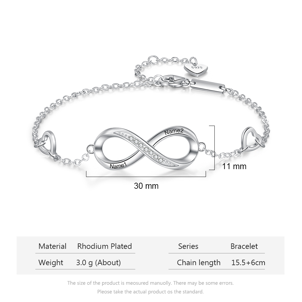 Bracelet infini à Breloque coeurs 2 Prénom Bracelet Personnalisé Femme|Jessemade